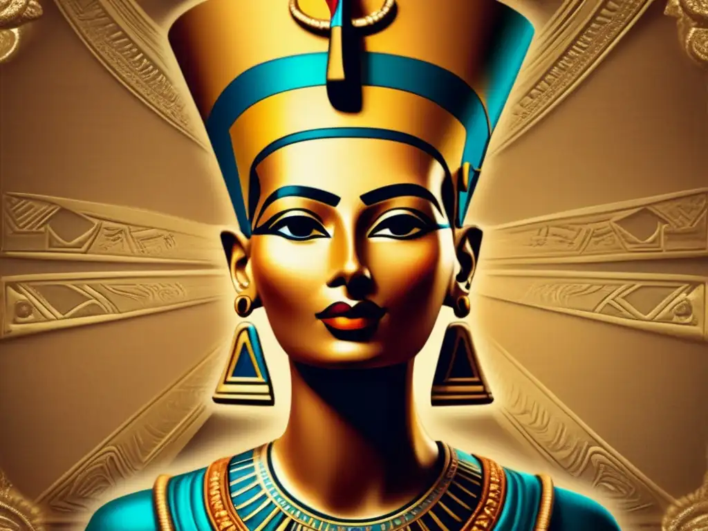 Una imagen vintage de 8k detallada, que muestra el icónico busto de la Reina Nefertiti