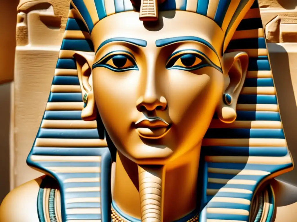 Una imagen vintage que muestra de cerca la escultura exquisita de Akhenaton, el faraón egipcio antiguo, en Amarna
