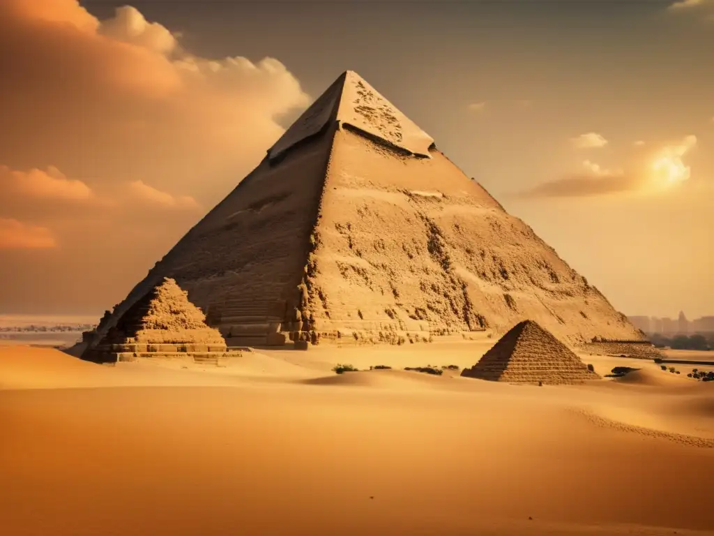 Una imagen vintage de la Gran Pirámide de Giza revela su impresionante estructura y detalles intrincados