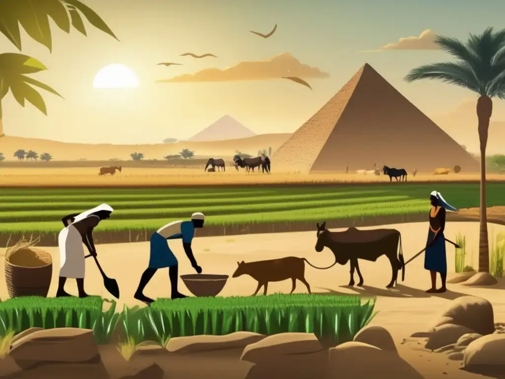Una imagen vintage que muestra el impacto de la Revolución Agrícola en el Egipto Dinástico Temprano