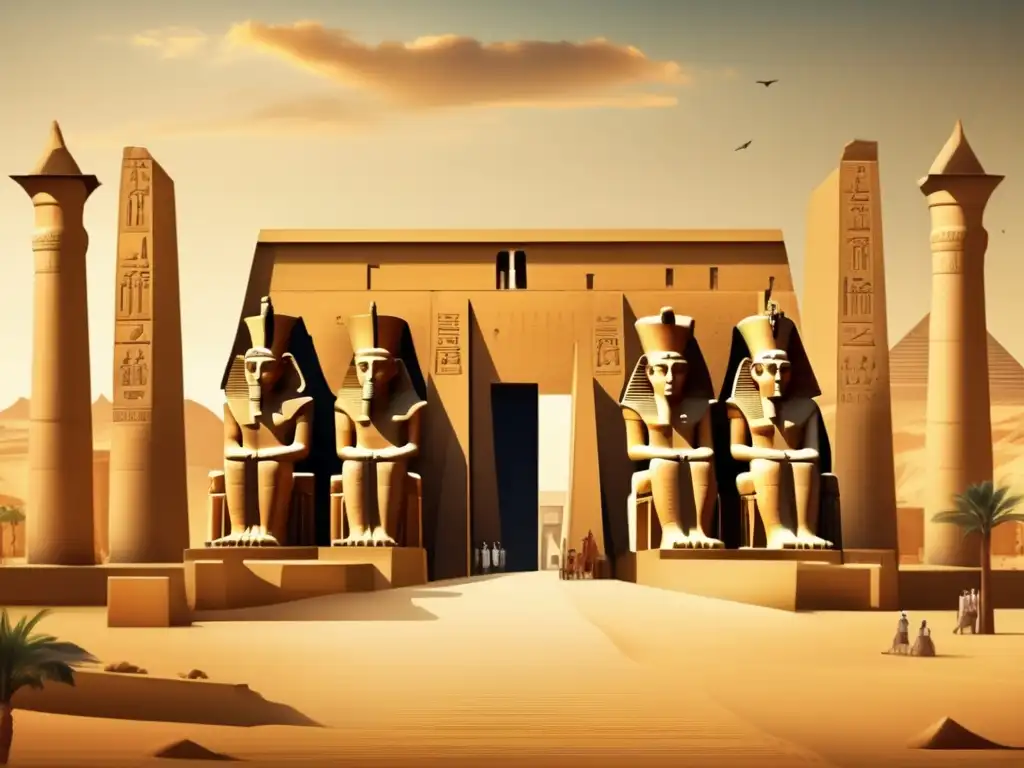Una imagen vintage que muestra la influencia del Imperio Nuevo Egipto a través del imponente Templo de Luxor