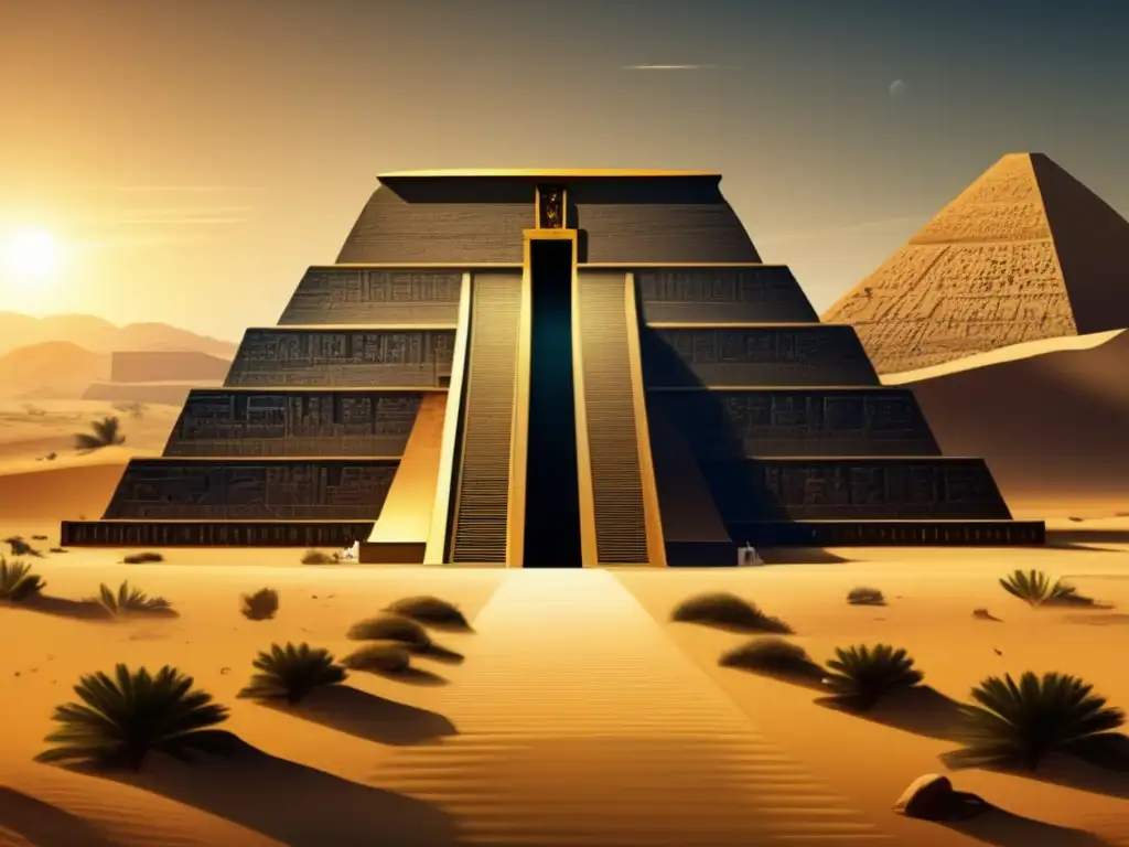 Imagen vintage del majestuoso Templo de Seti I en Abidos, con intrincados jeroglíficos y tallas
