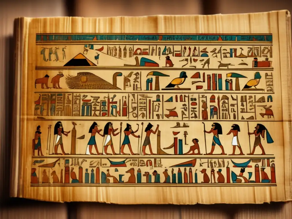 Una imagen vintage de un manuscrito egipcio antiguo con caligrafía en manuscritos del Antiguo Egipto, evocando la historia y el arte