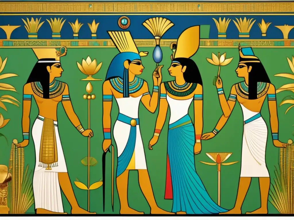 Una imagen vintage de un mural egipcio muestra el significado del loto en Egipto