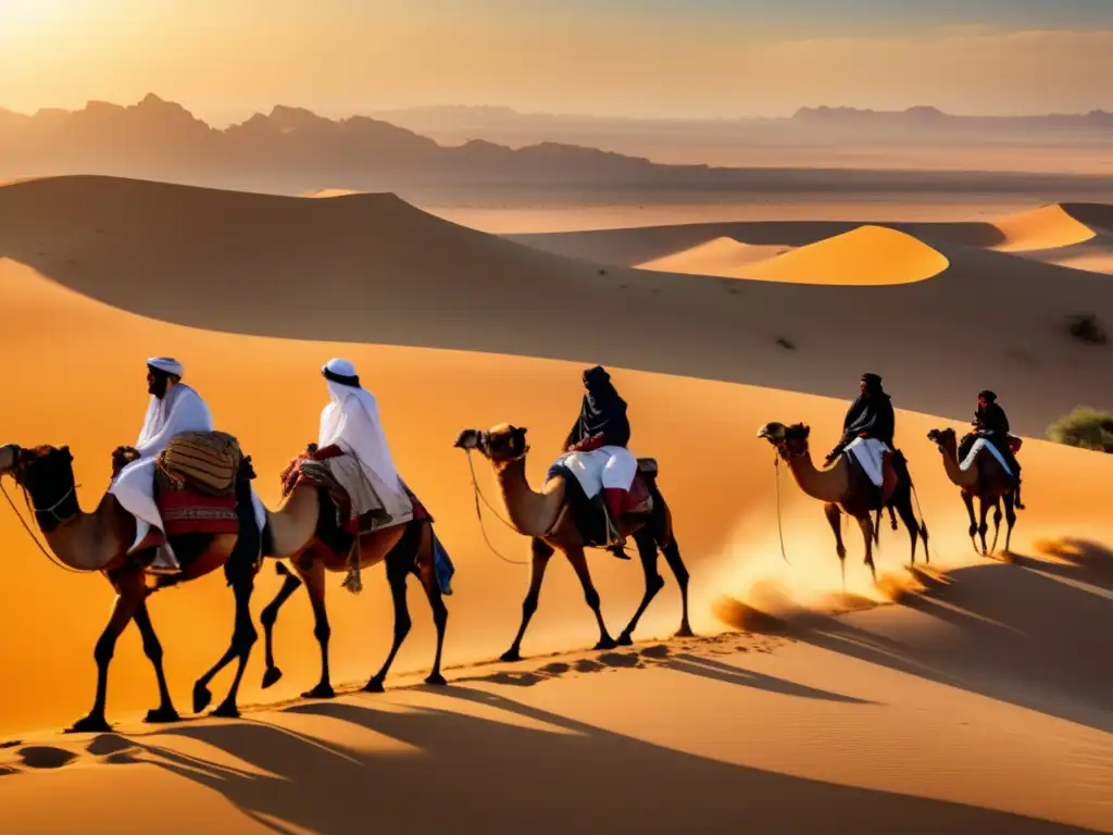 Una imagen vintage de nómadas beduinos cruzando el vasto desierto cerca de las fronteras de Egipto