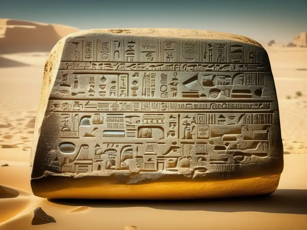 Una imagen vintage de la Piedra de Rosetta, un antiguo artefacto egipcio bellamente conservado