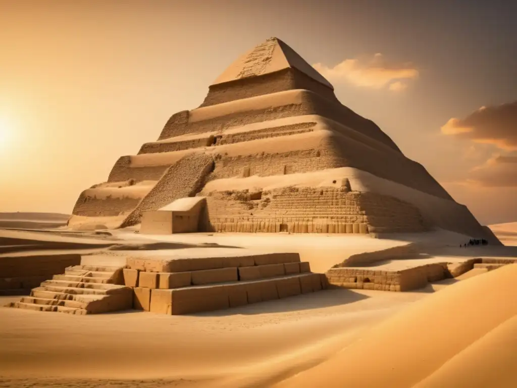 Una imagen vintage de la pirámide escalonada de Djoser, también conocida como la Pirámide de Saqqara, en Egipto