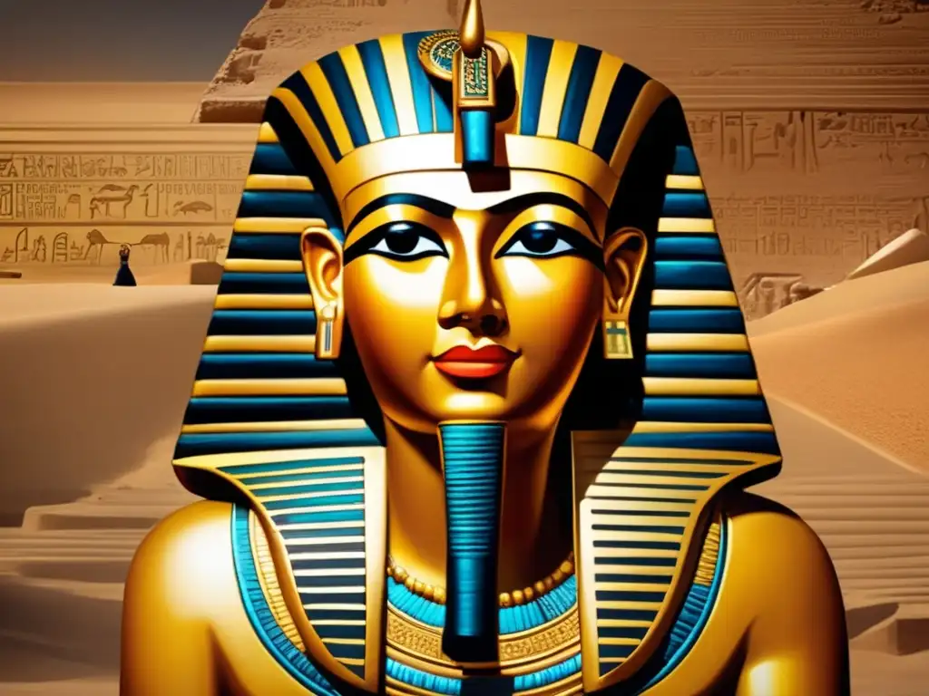 Una imagen vintage muestra un retrato funerario pintado de Egipto con detalles intrincados y una atmósfera serena