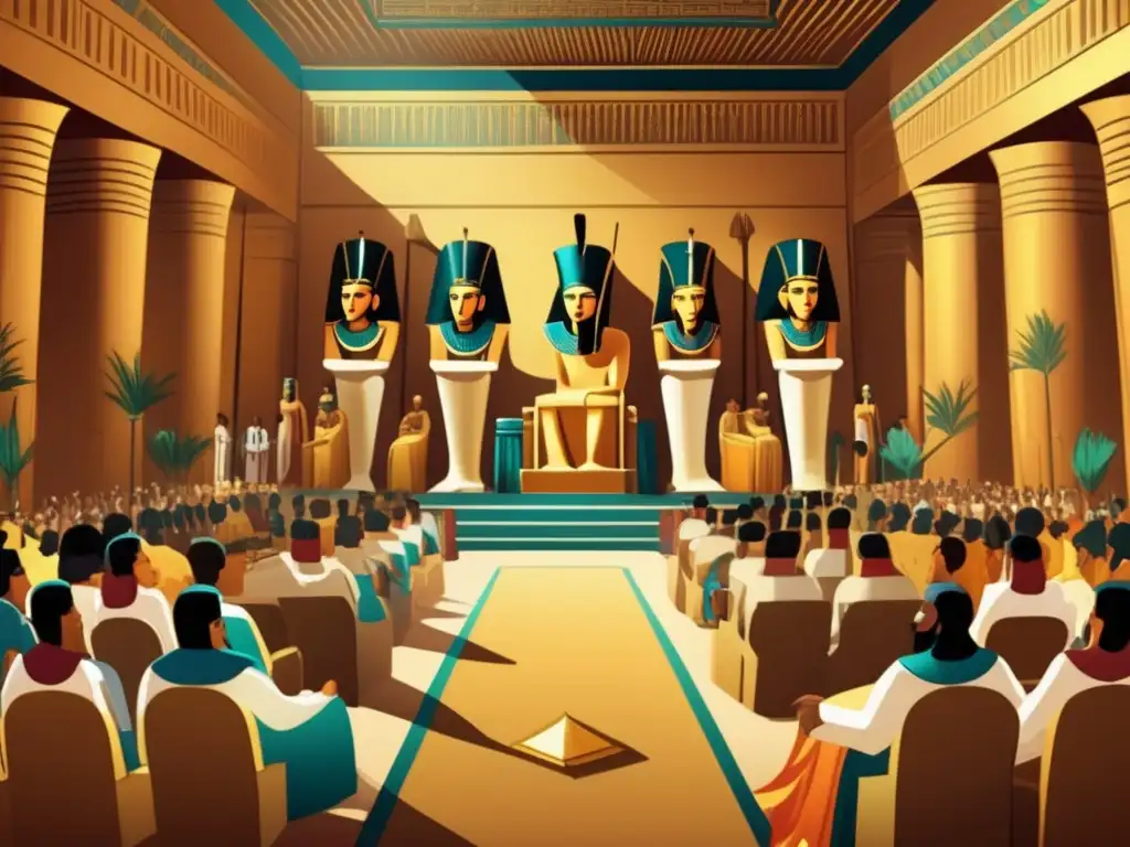 Una imagen vintage que muestra una reunión diplomática en el antiguo Egipto durante el Imperio Nuevo