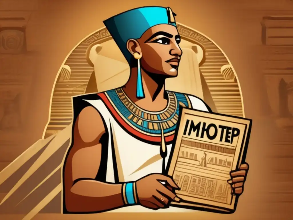 Imhotep, arquitecto, ingeniero y médico egipcio, se muestra en una imagen detallada de estilo vintage