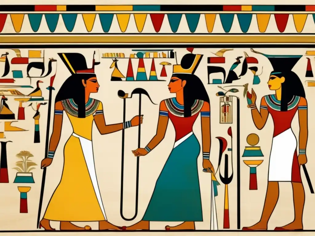 Una impactante imagen de estilo vintage que muestra las pinturas murales intrincadas en el interior de la tumba de Nefertari