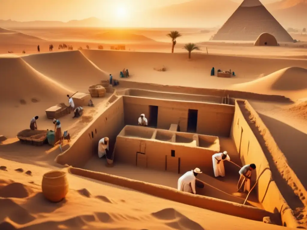 Un impactante y nostálgico 8k de excavación arqueológica en Egipto, con detalles ultradetallados