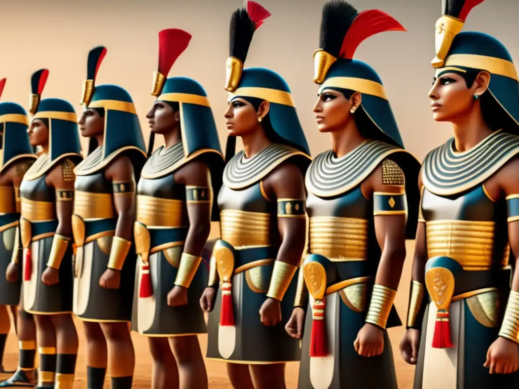 Imponente ejército egipcio en formación, listo para la batalla