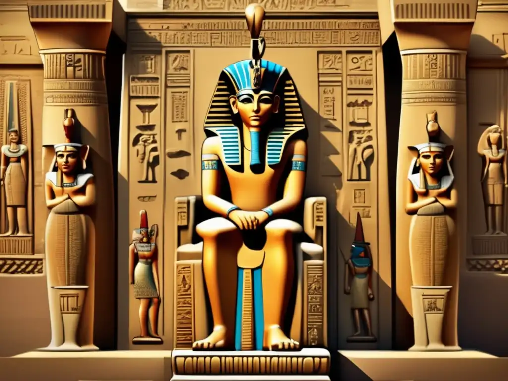 Imponente escultura real del Antiguo Egipto en majestuosas posturas