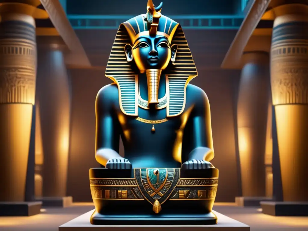 Imponente estatua egipcia de Horus en museo, simbolismo y detalle cautivan en esta imagen de 8k ultradetallada