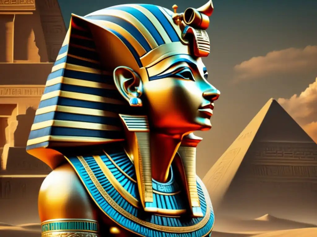 Imponente faraón en perfil, con exquisitos detalles