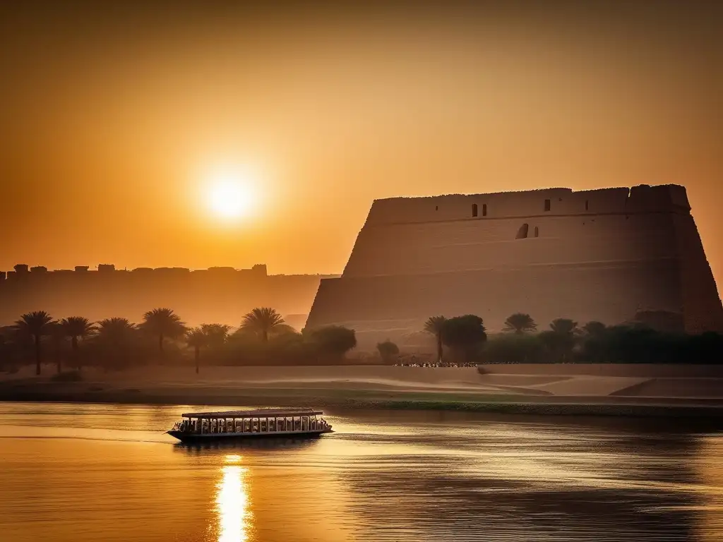 La imponente fortaleza de Buhen, a orillas del Nilo, se alza majestuosa en el atardecer dorado