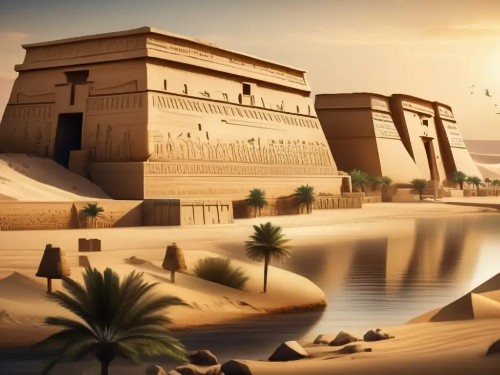 Imponente fortaleza de Buhen a lo largo del Nilo, muestra muros de piedra adornados con jeroglíficos