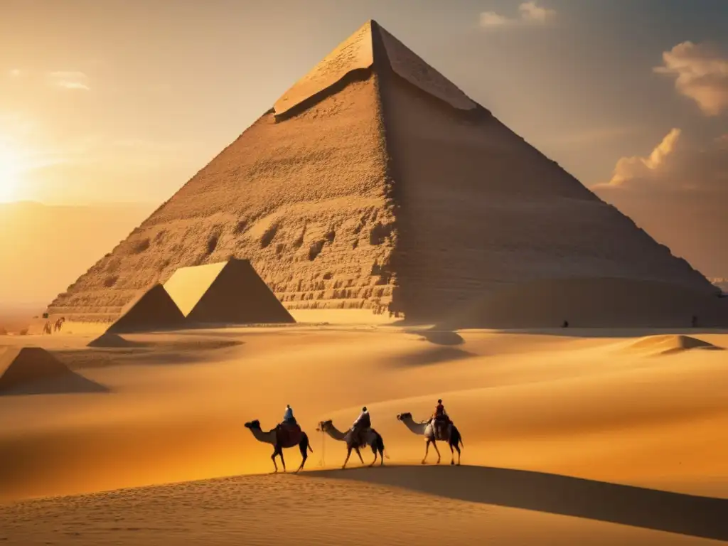 Imponente Gran Pirámide de Giza bañada en cálida luz dorada