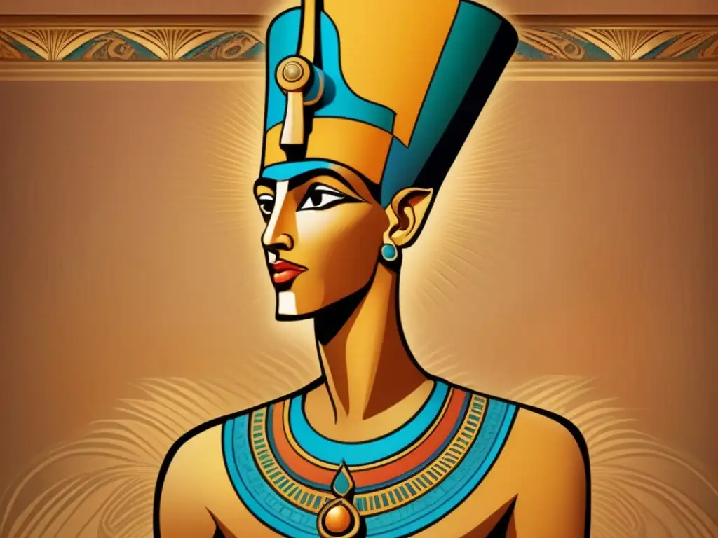 Imponente imagen de Akhenaten, faraón de la XVIII Dinastía, mostrando cambios religiosos en un Egipto antiguo lleno de grandiosidad