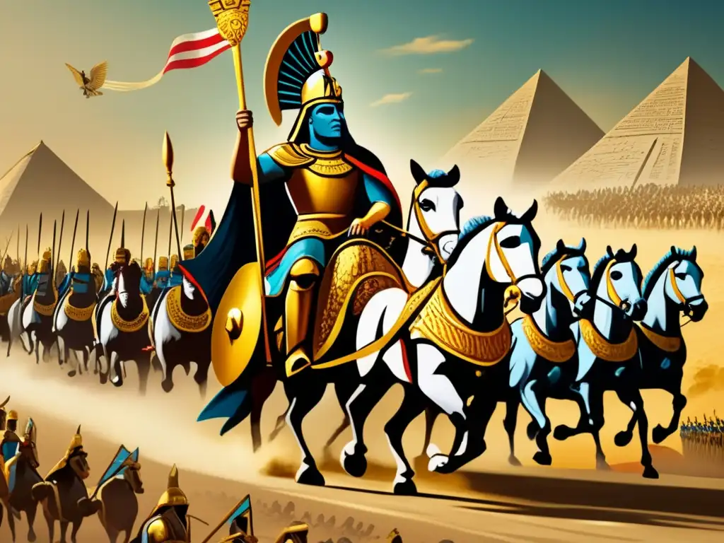Imponente imagen vintage de Ramsés II liderando su ejército en batalla