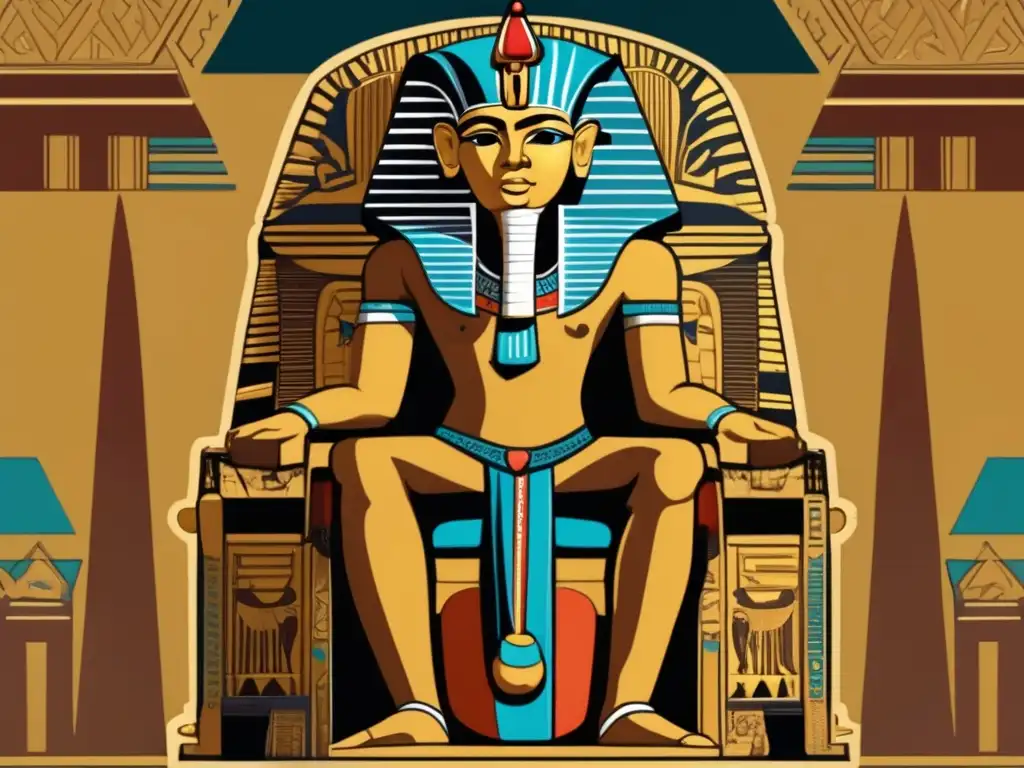 Imponente imagen vintage de Khafre, faraón de Egipto, en su trono con todo su esplendor real
