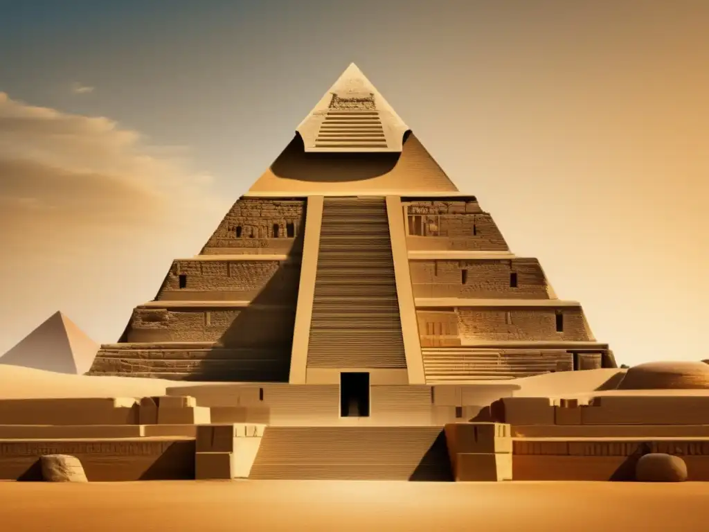 Imponente Pirámide de Meidum, evocando su diseño arquitectónico y evolución histórica
