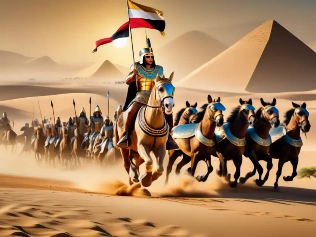 Imponente Ramsés II liderando su ejército en la batalla