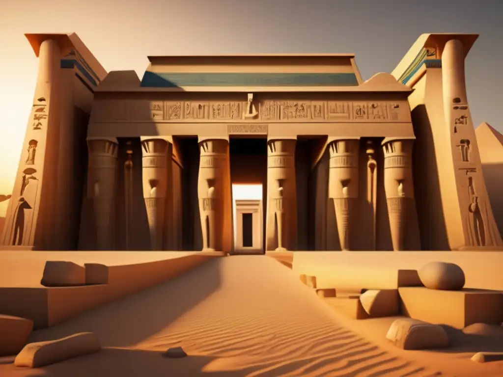 Imponente templo egipcio con bajorrelieves propaganda era faraones
