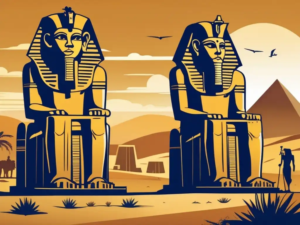 Imponentes Colosos de Memnón en el desierto egipcio, testimonio de la grandiosidad de la arquitectura antigua