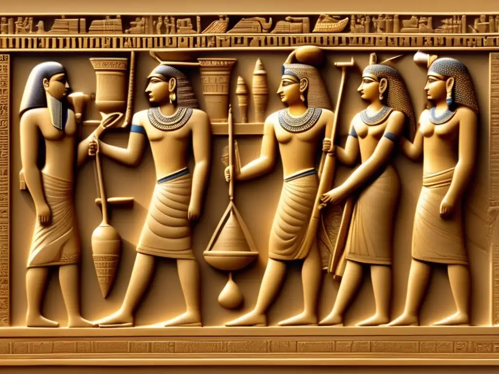 Importancia de la asimetría en el arte egipcio: un faraón en un trono lujoso, con detalles tallados y una composición dinámica