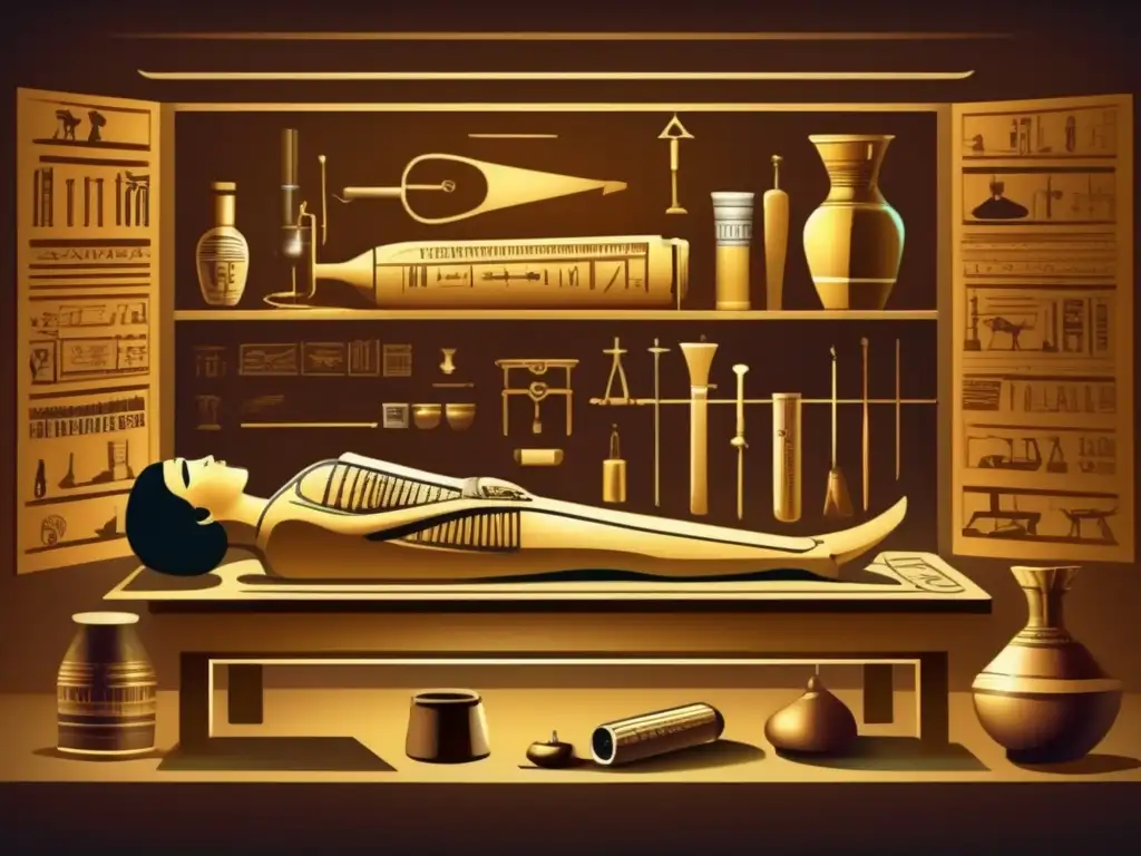 La importancia de la matemática en la momificación cobra vida en una ilustración vintage detallada