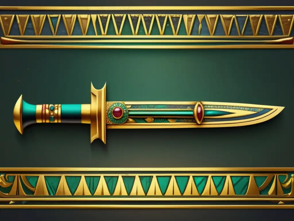 Un impresionante armamento ceremonial antiguo de Egipto, finamente elaborado con oro y gemas preciosas, que resalta su importancia cultural
