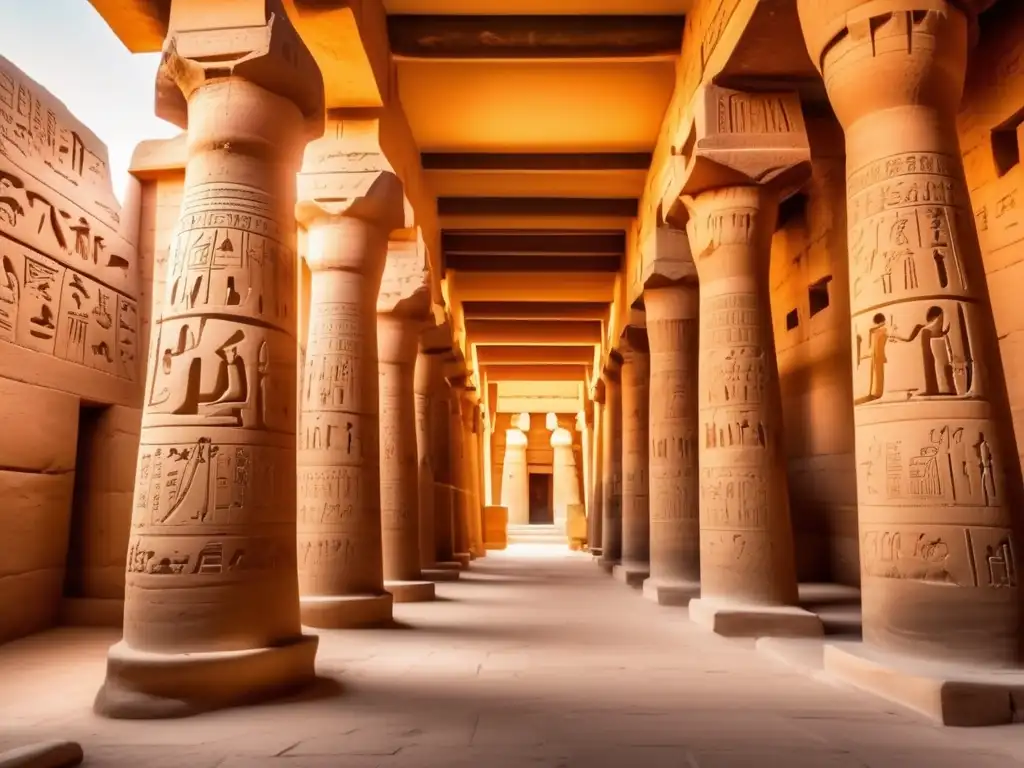 Un impresionante diseño interior de templos y capillas egipcias en el Templo de Karnak en Luxor, Egipto, muestra su intrincado y ornamentado diseño