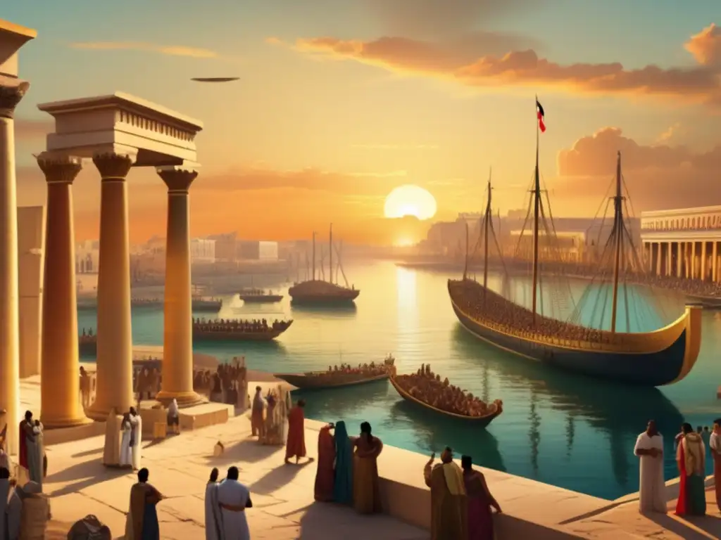 Una impresionante imagen de estilo vintage que retrata la famosa ciudad egipcia de Alejandría durante la época de Alejandro Magno