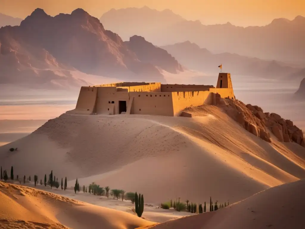 Una impresionante imagen de las ruinas de una antigua fortaleza egipcia, rodeada de montañas agrestes en la península del Sinaí