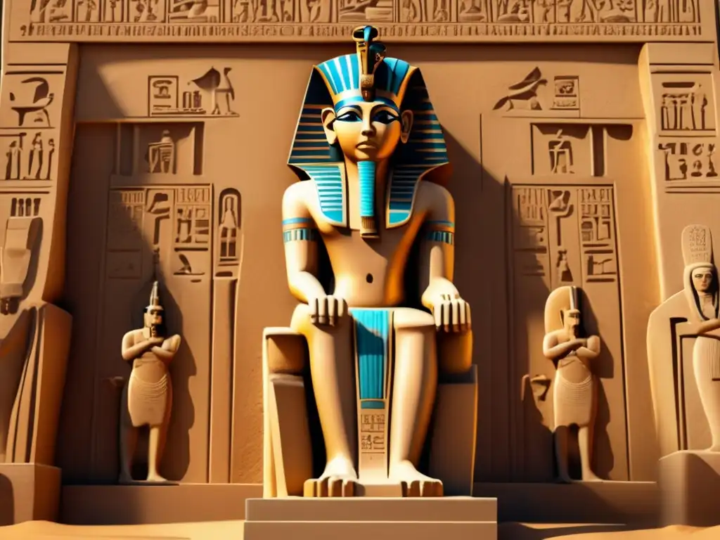 Una impresionante imagen en 8K ultradetallada de una antigua escultura egipcia se erige con orgullo en el centro del marco