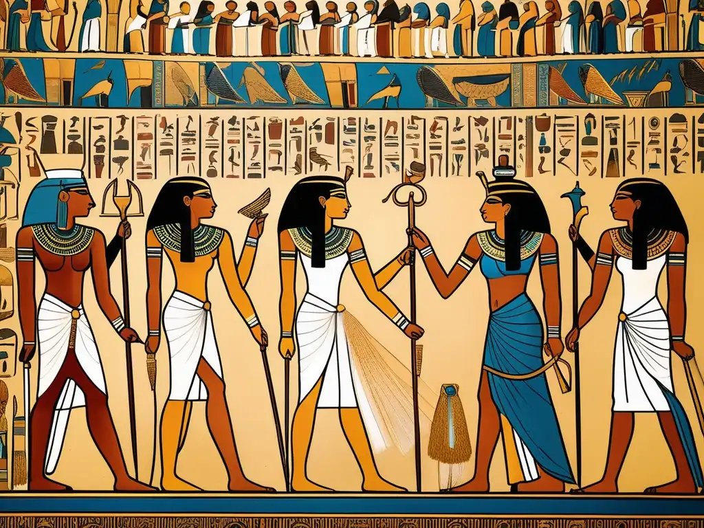 Una impresionante imagen ultradetallada en 8k que muestra un antiguo mural egipcio descubierto en un templo