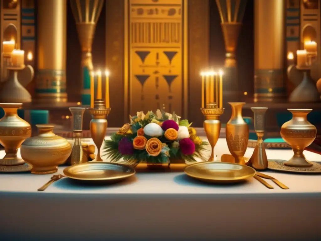 Una impresionante imagen ultradetallada en 8k que muestra un opulento banquete en el antiguo Egipto