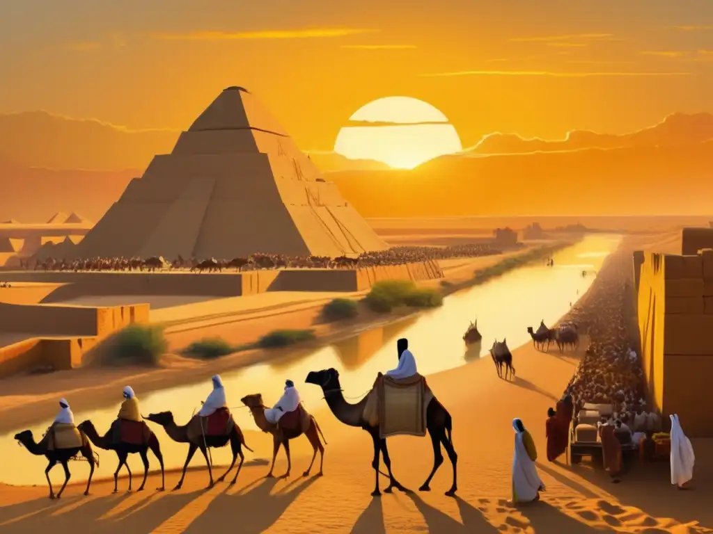 Una impresionante imagen vintage muestra la antigua ciudad de Babilonia, con sus ziggurats imponentes y calles bulliciosas
