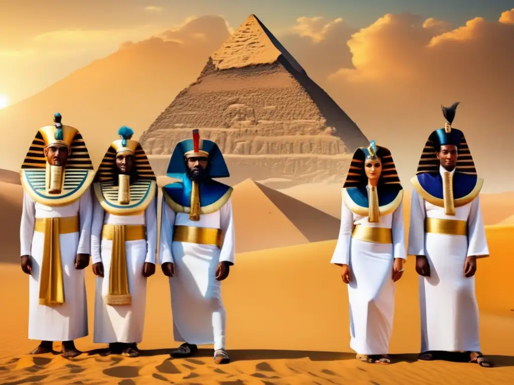 Una impresionante imagen vintage que muestra a antiguos egipcios ataviados con sus característicos vestidos