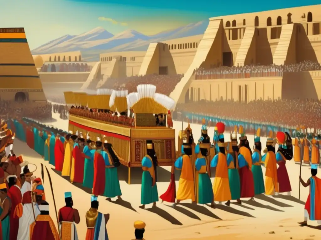 Una impresionante imagen vintage que muestra la grandiosa procesión del Festival de Opet en la antigua Tebas