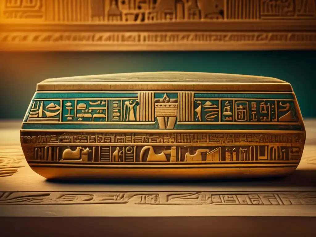 Una impresionante imagen 8k muestra una fotografía vintage de un sarcófago egipcio bellamente preservado