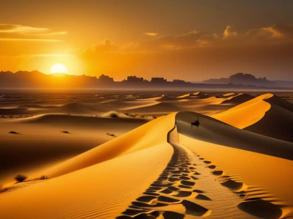 Una impresionante imagen vintage de un vasto paisaje desértico bañado por la cálida luz dorada del atardecer