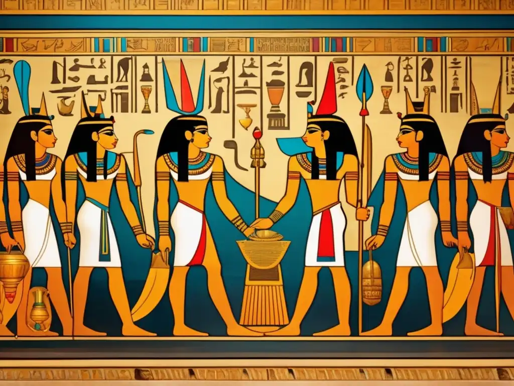 Un impresionante mural en 8k muestra los dioses del antiguo Egipto en un majestuoso templo