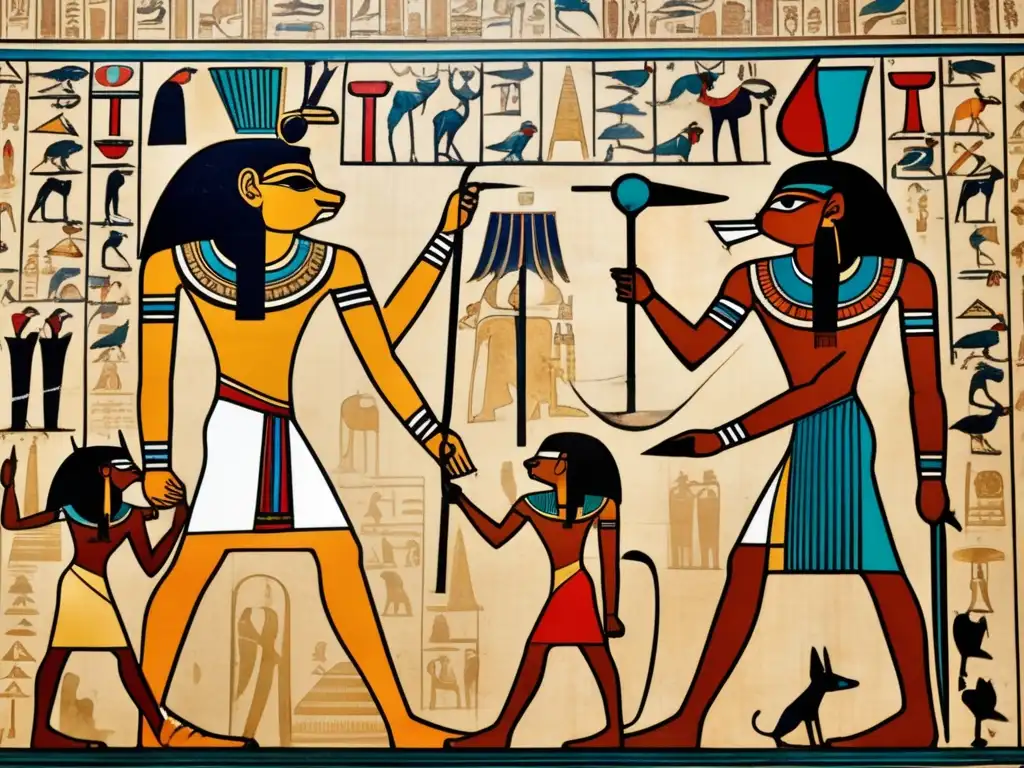 Un impresionante mural egipcio muestra el épico conflicto entre Set y Horus, personificaciones de caos y orden en la cosmología egipcia