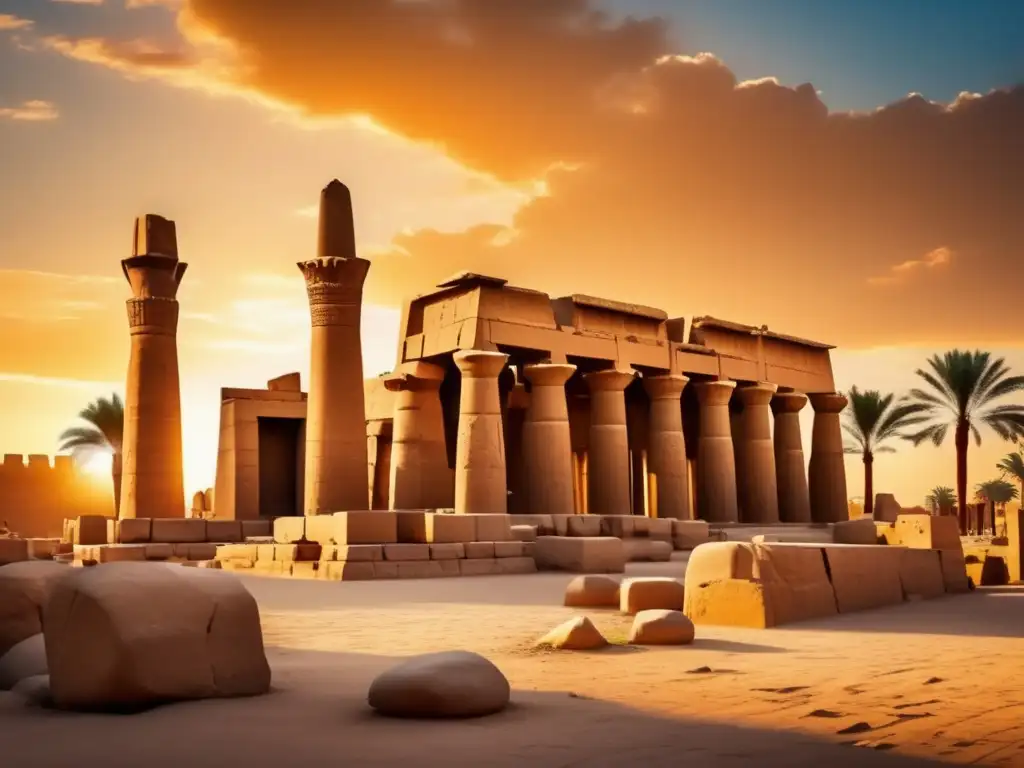 El impresionante Templo de Karnak en Luxor, Egipto, durante el atardecer