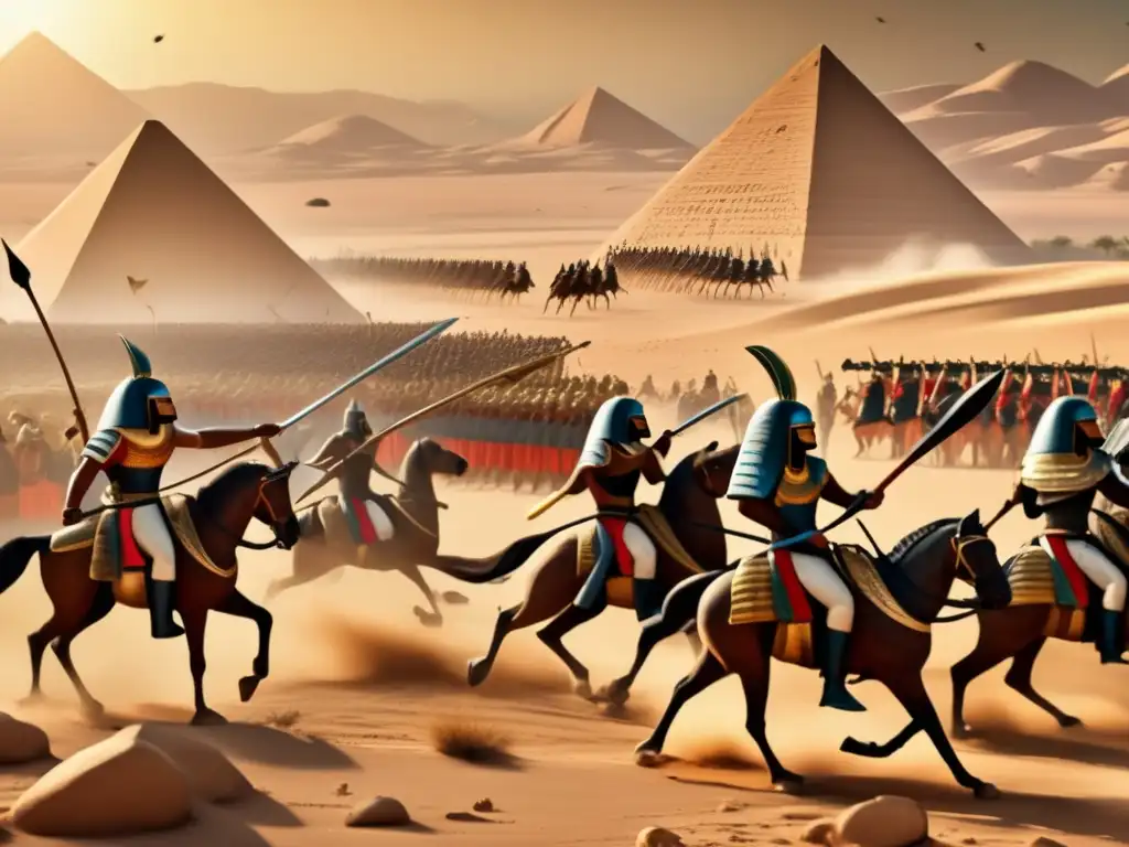 Increíble escena de batalla egipcia antigua, con soldados luchando cuerpo a cuerpo
