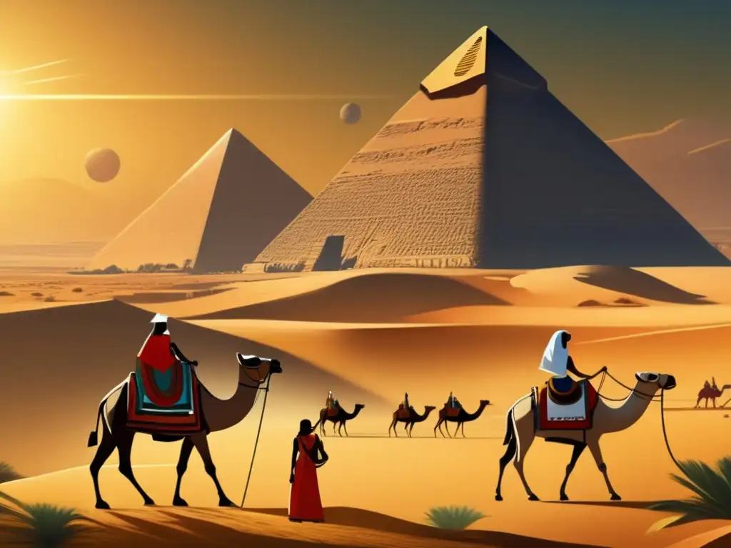 Influencia de antiguos astronautas en Egipto: Una ilustración vintage que transporta a la antigua civilización egipcia