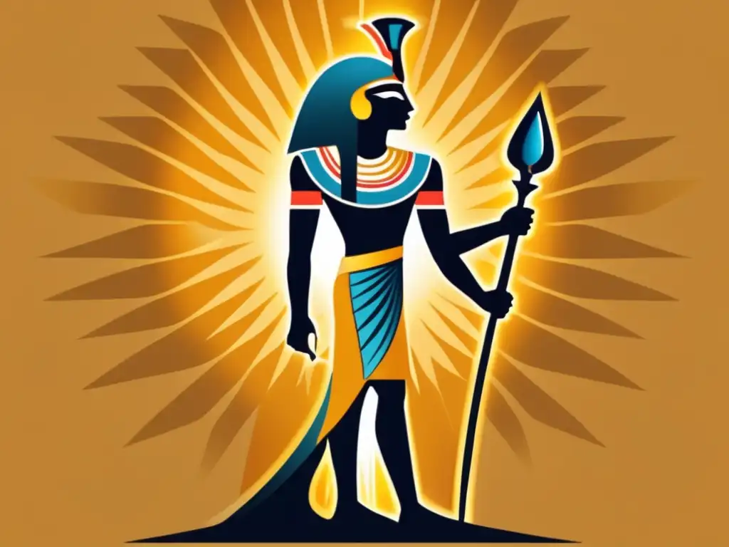 Influencia del Dios Ra en Egipto: Ilustración vintage que muestra al poderoso Ra, dios del sol egipcio, irradiando rayos de luz divina